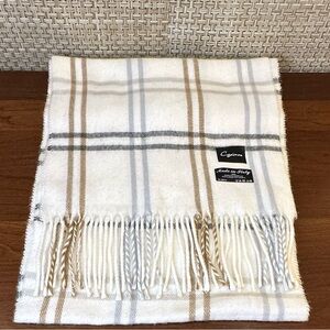 Ivory & Tan Plaid Scarf 100% Acrylic by Cejon Italy